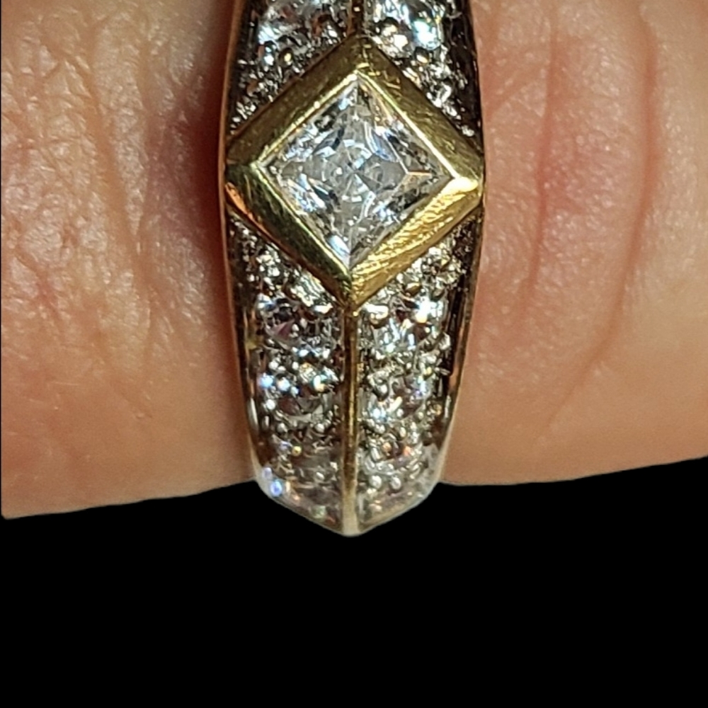 Diamonique 14k gold ring. Size 7 or 8. This is a QVC brand of faux diamonds.